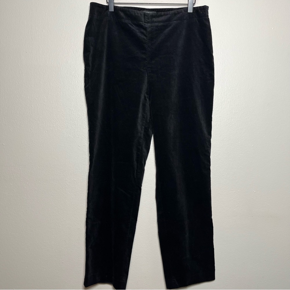 Talbots Women Velour Pants 12‎ Black Classic Slim Side Zip Holiday
